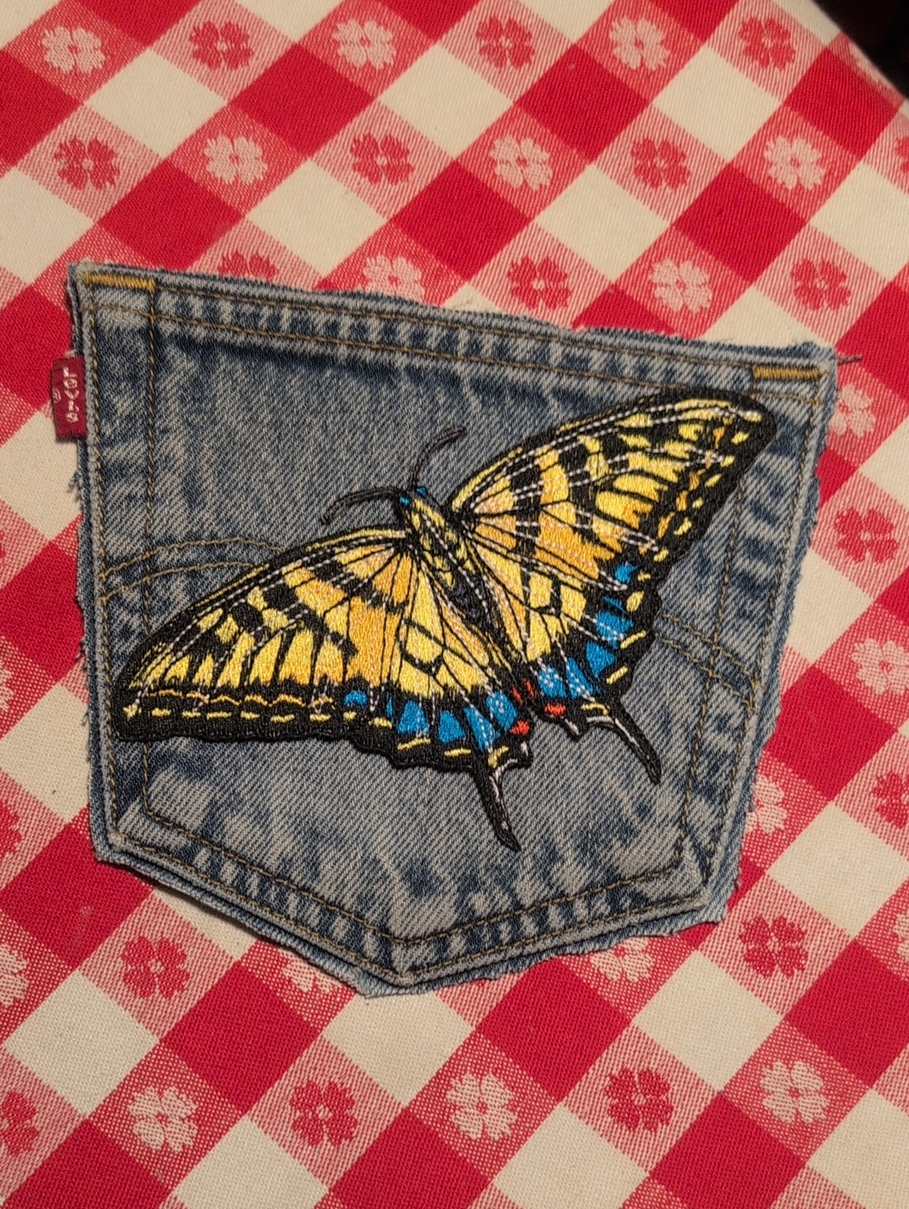 Hand Crafted Authentic Vintage Levi's Red Tag Denim Pocket&Swallowtail Butterfly
